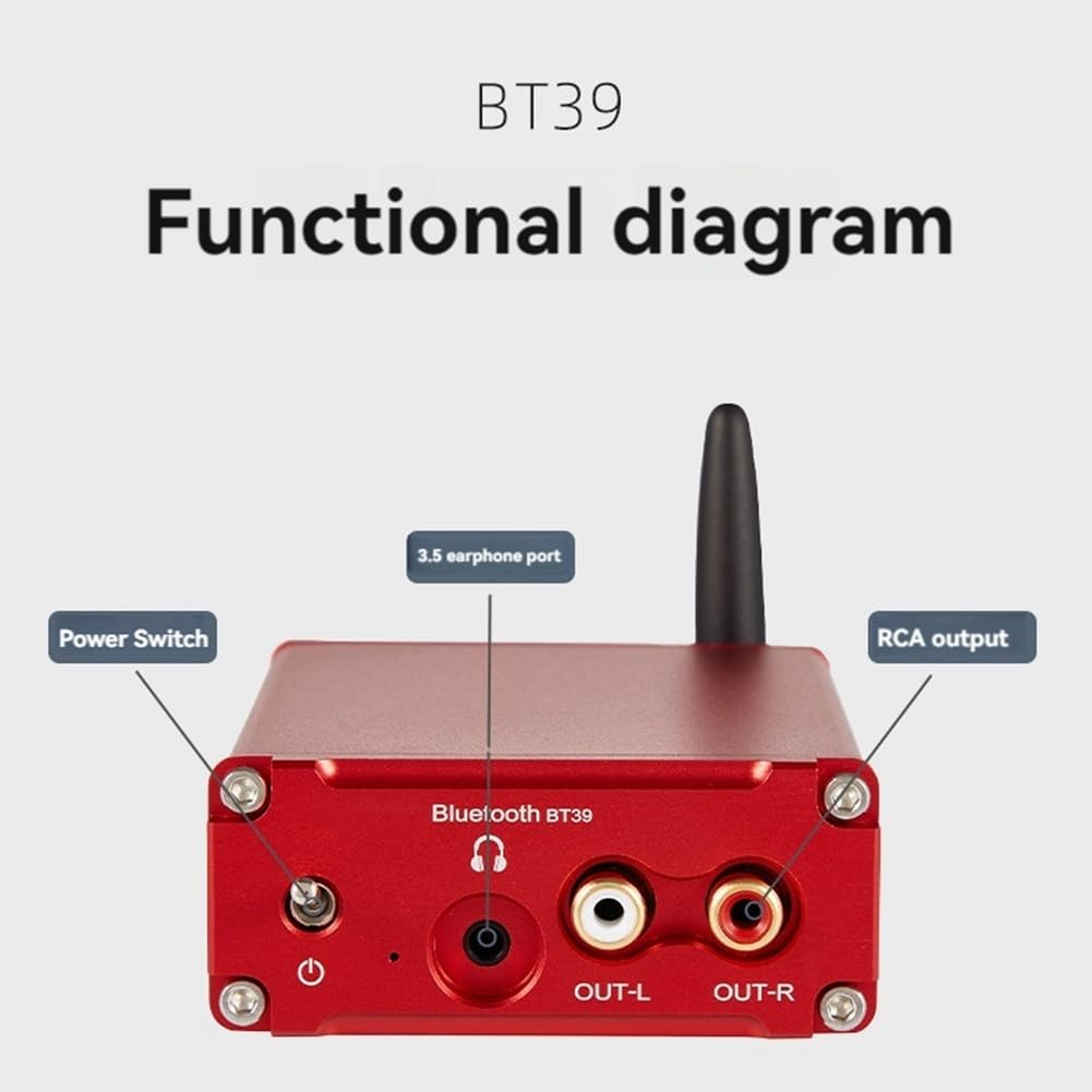 Décodeur HiFi sans Perte QCC5125 ES9039Q2M HD Bluetooth 5.0 Adaptateur Récepteur sans Décodage DC12V Rouge