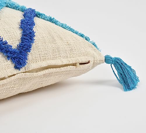 Image of TIB Premium Boho Decorative Throw Cushion Covers, 16 x 16 cm, Set of 2, Cotton. (Blue Lines)-230 TC