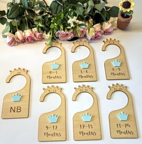 YongPan Princess Baby Closet Dividers,7pcs Crown Baby Closet Organizer,Baby Wardrobe Organizer,Crown Nursery Labels for Baby Girl Clothes (Blue, Crown)