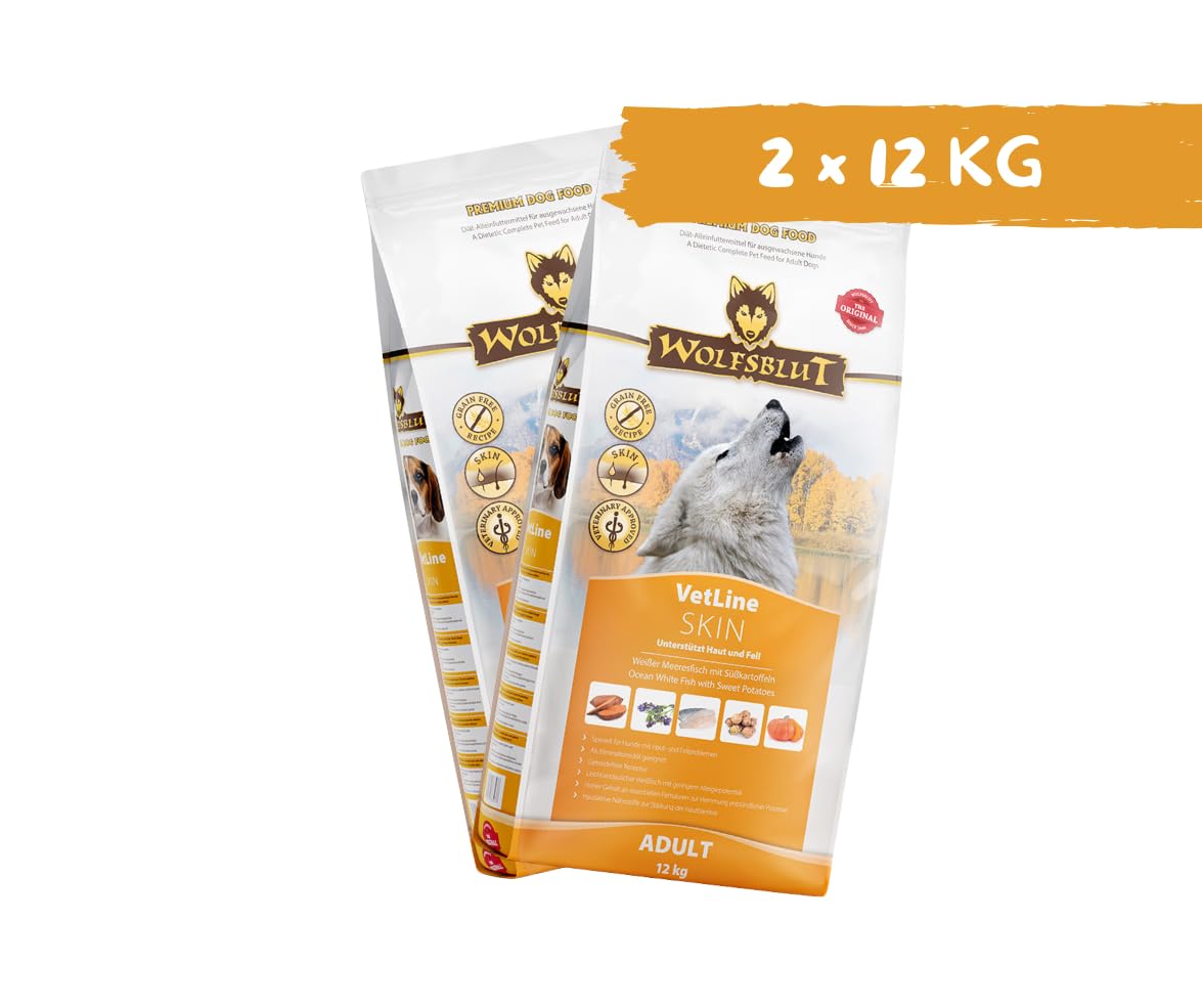 Wolfsblut Vetline Hundefutter - Skin & Coat, 2x12kg - Sparbundel, Sparpaket - inklusive Warnicks Tierfutterservice Hundesnack Goodie