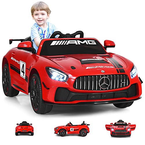 GOPLUS Voiture Électrique AMG 12 V avec Télécommande 2,4G,Cabriolet Mercedes pour Enfant avec Mode de Bascule et MP3,Vitesse 3-8KM/H, pour Enfants de 3-8 Ans (Rouge)