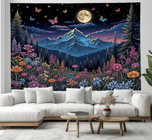 Tapiz de pared de luna y flores para transformar tu dormitorio con estilo natural 2