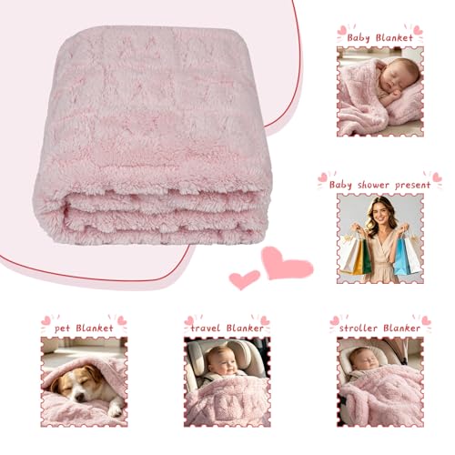 Image of 5 Pcs Baby Blanket Bow Checkerboard Ultra Soft Gift-Ready Plush for Newborns, Nursery & Stroller 30 inchx40 inch Pink Blue Light Brown Green Beige