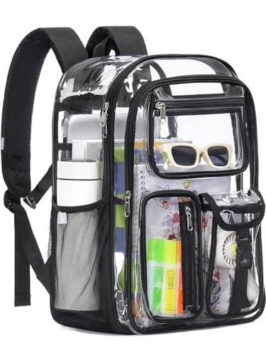 Image of Double-Layer Clear Backpack Heavy Duty, 17 Inch Large Clear Bookbag, Transparent See Through Backpack For School, Work, College, Travel, Sport- Black