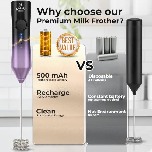 Image of Zulay Kitchen Rechargeable Milk Frother Handheld - Frother Wand, Drink Mixer, Electric Whisk Frother, for Cappuccinos, Matcha & Protein Powder - Dynamic Triple Whisk, 3 Speed 500mAh Galaxy