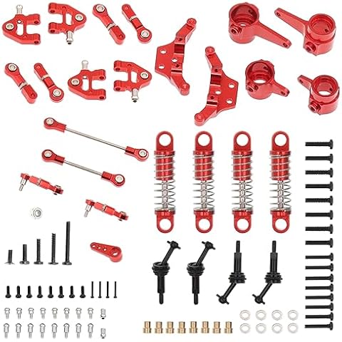 Treehobby Aluminum Alloy Steering Knuckles Kit A-Arms Suspension Arm Rear Link Rod Shocks & Dogbones(CVD) Upgrade Parts Compatible with WLtoys K969 K979 K989 K999 P929 P939 284131 1/28 RC Car(Red) Cover