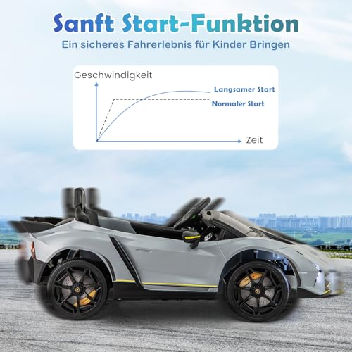 COSTWAY Kinder Elektroauto Lamborghini, 12V Kinderauto Elektrisch mit Fernbedienung & LED-Leuchten & Hupe & Musik, 3 Gang Elektrofahrzeuge 2-4 Km/h, Kinder Auto Elektro, für Kinder ab 3 Jahre (Grau) – Bild 8