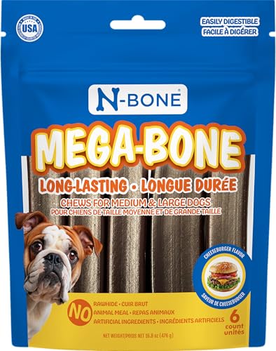 N-Bone Mega-Bone Long-Lasting Dog Chews, Cheeseburger Flavor, 6count, 16.8oz