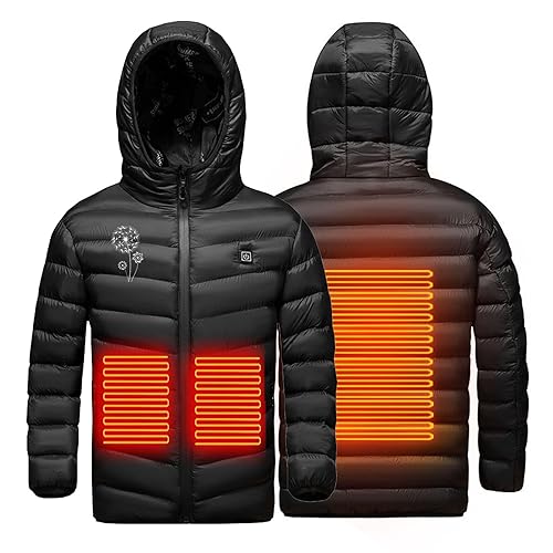 Boys Girls Heated Jacket, Child Heated Coat Hooded Heating Warm Jackets Electric USB Rechargeable Thermal Coats