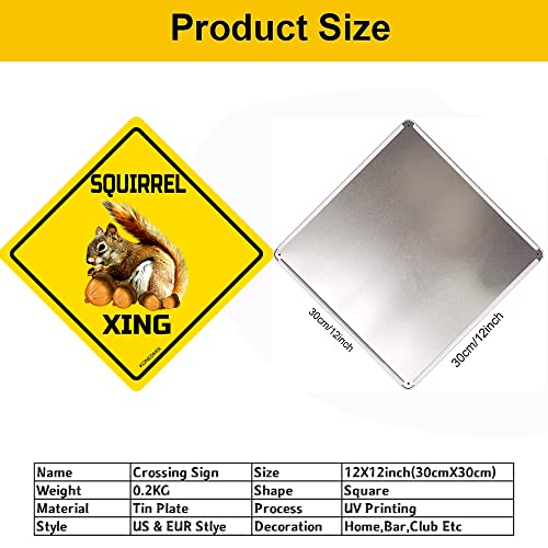 Image of SQUIRREL Xing Crossing Sign Funny Novelty Metal Tin Sign for Bar Club Country Home Coffee Shop Indoor& Outdoor Decor Yellow Street Sign 12X12inch