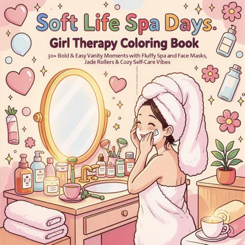 Soft Life Spa Days: Girl Therapy Coloring Book: Bold & Easy Vanity Moments with Fluffy Spa Headbands, Face Masks, Jade Rollers & Cozy Self-Care Vibes ... (Soft Life Girl Therapy Coloring Collection) image 2
