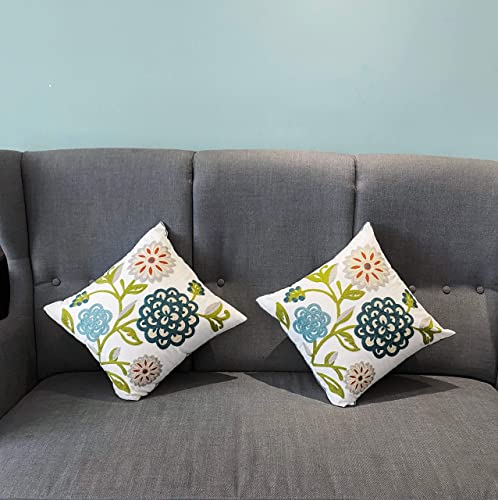Awebest Flower Embroidered Pillow Covers 18X18 Spring Throw Decorative Pillowcases Colorful Farmhouse Plant Cushion Covers For Couch Sofa Bed Living Room 2 Pcs #TOP4