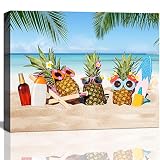 Wall Art for Living Room Bathroom Beach Wall Art Pineapple Tropical Leaves Canvas Art Ocean Picture