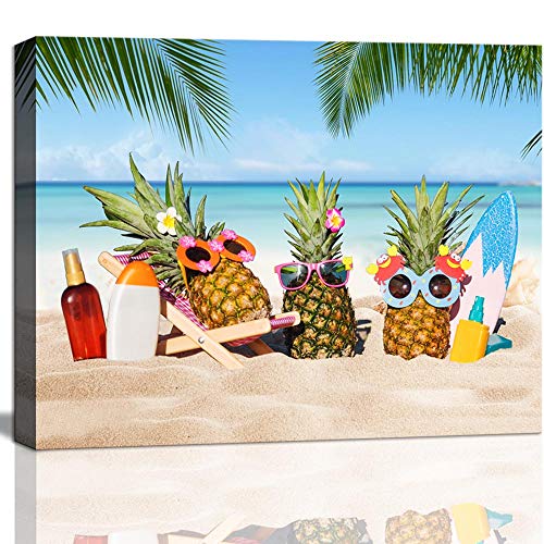 Wall Art For Living Room Bathroom Beach Wall Art Pineapple Tropical Leaves Canvas Art Ocean Picture Framed Modern Wall Art Print For Kids' Room Home Decoration Cute 12X16 #TOP13