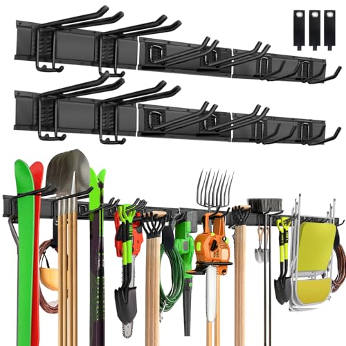 Image of PIYILO Garage Wall Organizer, 96 in Garden Tool Organizer with 12 Adjustable Garage Hooks and 3 Storage Straps, Heavy Duty Tool Holder Wall Mount for Garden & Shed Tools