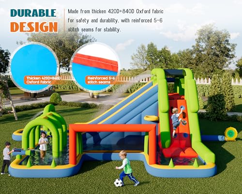 Albott Bounce House, Inflatable Bouncer with Air Blower, Jumping Castle with Slide, Outdoor Indoor Bouncy Castle with Oxford Fabric for Kids 3-12 (228.3×152.4×92.5IN)