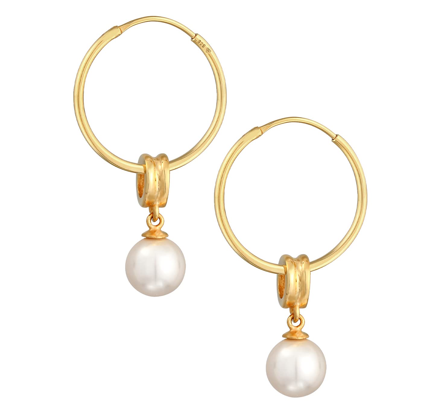Nenalina Creolen Silber 925 Damen Ohrringe mit Perle vergoldet (8 mm)