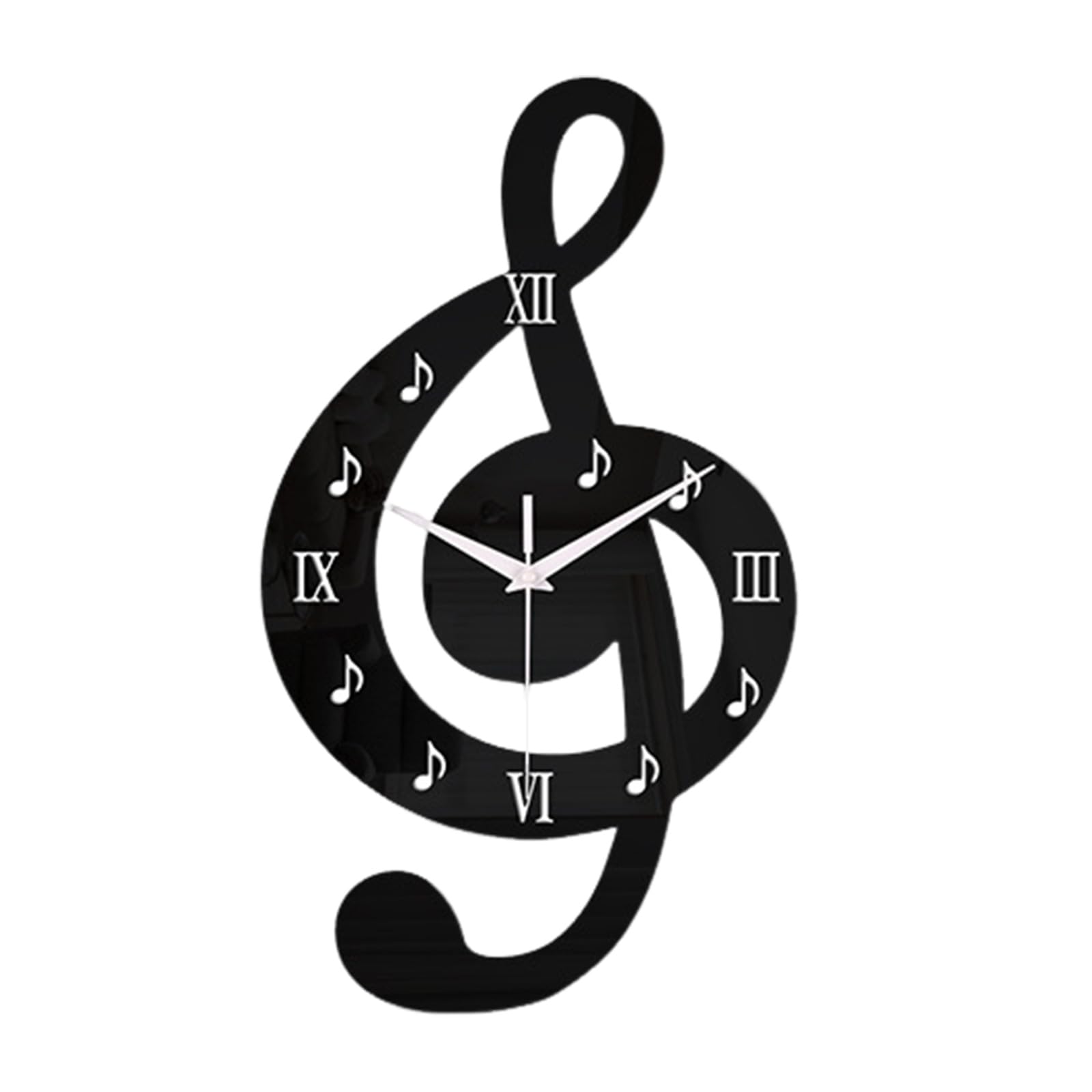 YWLUUOO Modern Acrylic Analog Black Wall Clock with Musical Note Shape Roman Numerals Quiet Movements Easy Installation Musical Note Wall Clock