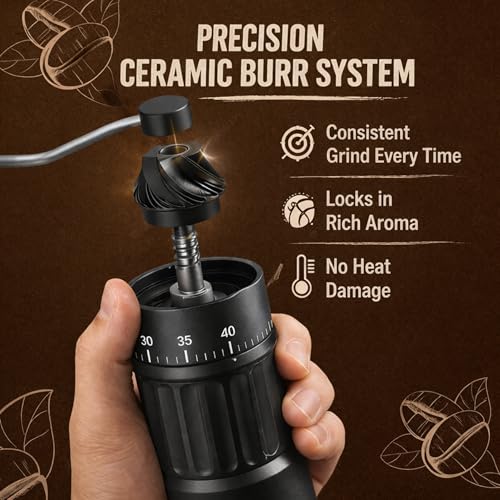 Image of Manual Coffee Grinder Hand Crank Adjustable Grind Settings Portable Clear Catch Cup Compact Durable for Home Travel Espresso French Press Brewing