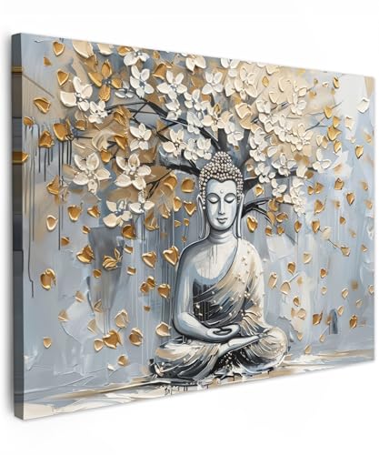 MuchoWow© Cuadros Decoracion Salon Modernos 70x50 cm para Dormitorios Cuadro Decorativos de Salon Lienzos Decorativo Pared Decoracion Lienzo Modernos Buda - Flores - Blanco - Arte - Moderno