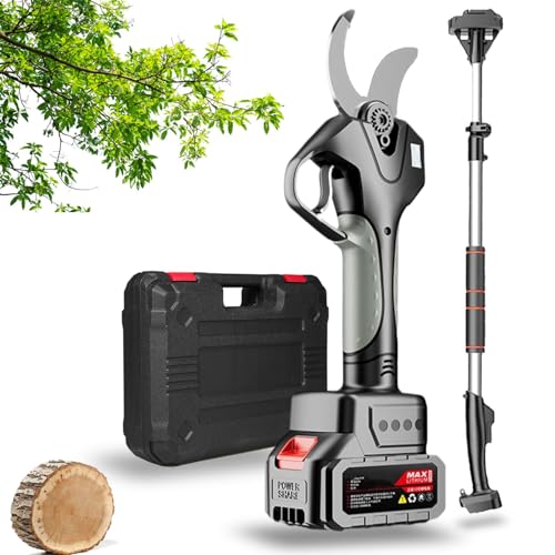 forbice potatura a batteria 50mm con asta di estensione: cesoie potatura elettriche professionali con 4500 mah batteria - forbice elettrica per potatura con lcd display per jardinage,2battery