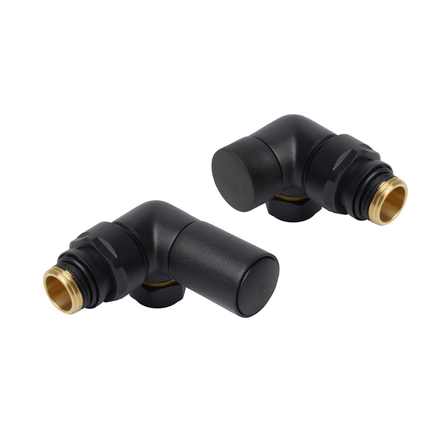 Go Bathrooms Black Corner Radiator Valves Set of 2 Round Top Design Central Heating Radiator Heated Towel Rail Valves Pair of 15mm ½” Corner Valve Set