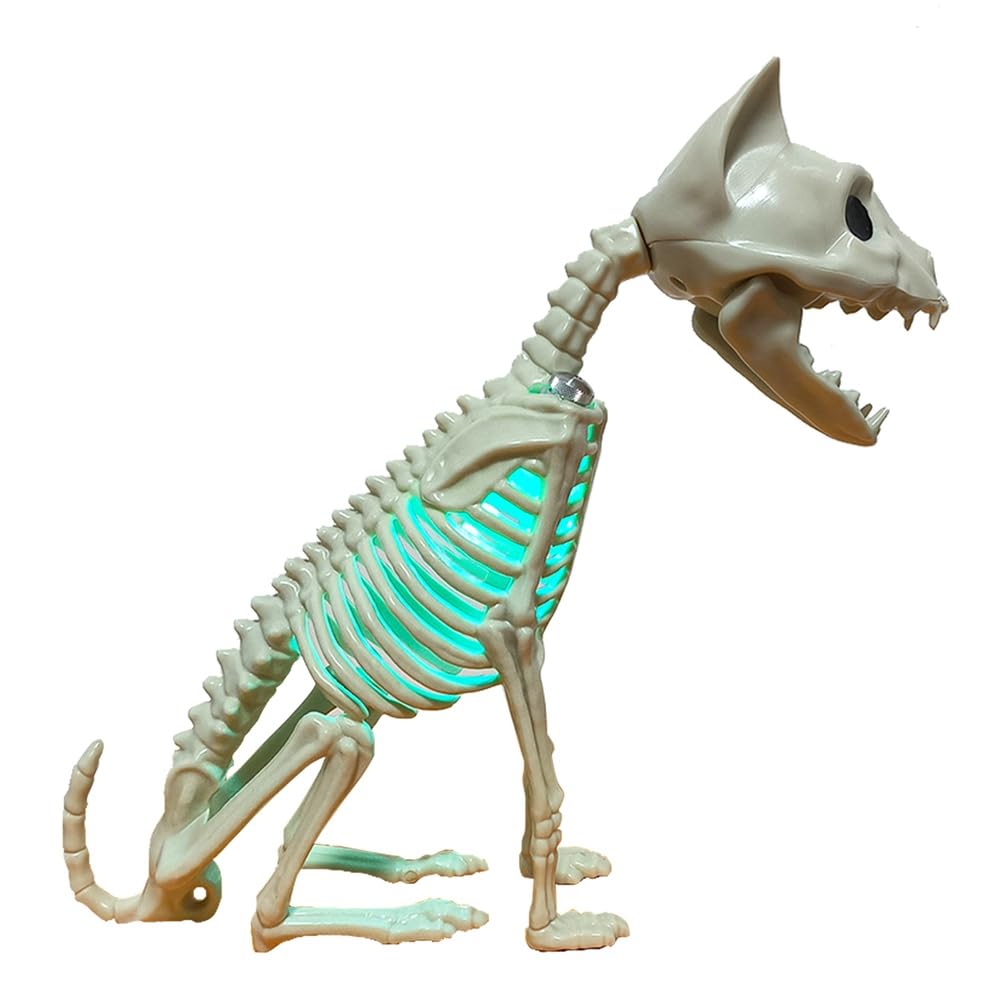 CTRLZS Halloween Cat Statue Skeleton Ornament Model with Light Aesthetic Desktop Crafts Animal Statue for Cabinet Bookshelf