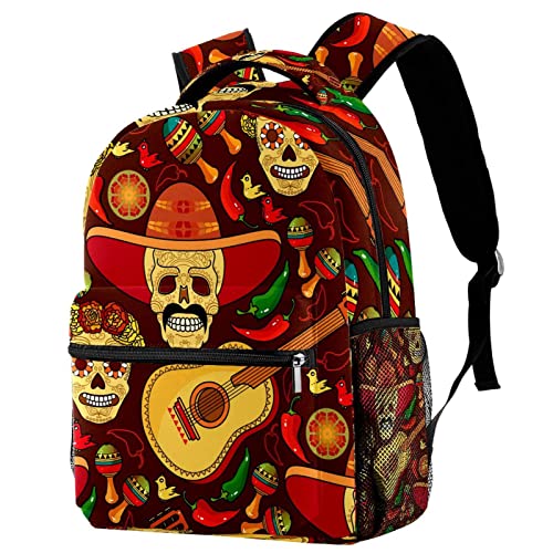 Sac à dos de voyage léger multicolore avec grand compartiment décontracté motif tête de mort
