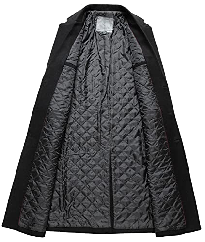 CHARTOU Men's Thicken Single Breasted Quilted Wool Blend Long Pea Coat Overcoat3