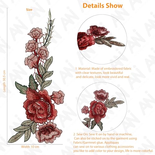 Image of Red Rose Design Flower Patch Embroidered Appliques for Shoes Clothes Backpacks Embellishments Kurti Kurta Jacket
