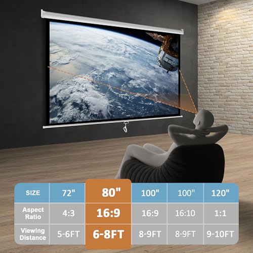 Image of SUPER DEAL 80'' 16:9 HD Projection Screen Foldable Anti-Crease Portable Projector Movie Screen Manual Pull Down for Home Theater Presentation Education Outdoor Indoor Public Display