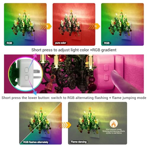 Image of JandCase Christmas RGB Pendant Night Lights Plug into Wall | 2 Pack Flame Effect,10 Color Changed Nightlight with 180Rotatable,Dimmable Plug in Nightlight,Home Holiday Decor