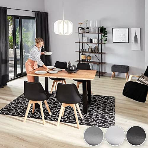 Image of Set of 4 Modern Style Mid Century Modern Dinning Room Cafe Hotel Office Wooden Legs Chair (Black Fully Wooden Legs)