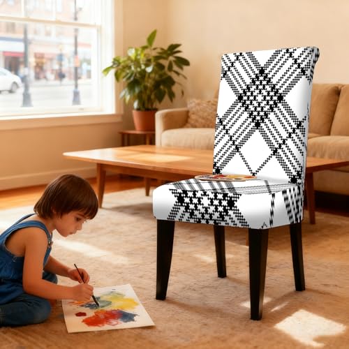 Image of Nuxovilar 4PCS Black White Plaid Diamond Stretch Chair Covers