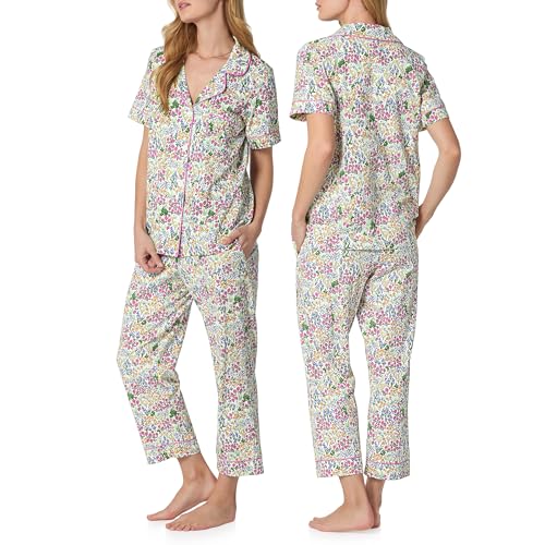 Image of Bed Head PJs Womens Matching Pajamas - Soft Organic Cotton Button Down PJ Shirt & Cropped Pants Set - Loungewear & Sleepwear