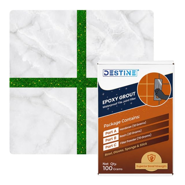 Image of DESTINE Epoxy Grout for Tiles (110 Colours)(100 g), Waterproof Joint Filler, Crack Filler, Tiles Gap Filler, Stain Free, Acid & Chemical Resistance Epoxy Grout (Forest Green [Copper Glitter])