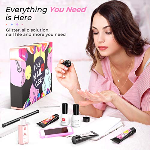 Nail Extension Gel Kit, 6 Colors Builder Gel, Base & Top Coat, All-in-One DIY Nail Art Tools French Manicure Kit for Starter and Professional