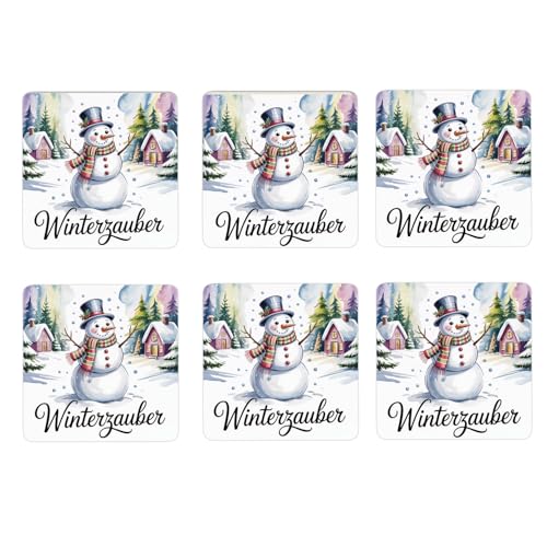 Weihnachten Schneemann 6er Set Untersetzer aus Holz - Winterzauber...