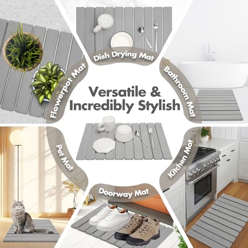 Tapis vaisselle pierre absorbant séchage rapide cuisine gris