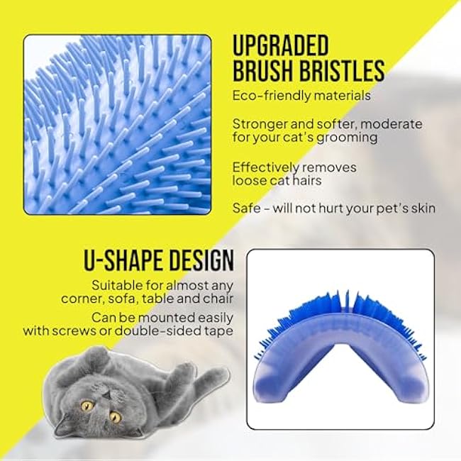 Cat Self Groomer ¨C Wall Corner Grooming Brushes for Cats and Small Pets ¨C Soft Silicone Massage Brush for Shedding Control and Face Rubbing (Dark Blue)-lLcuEdVf