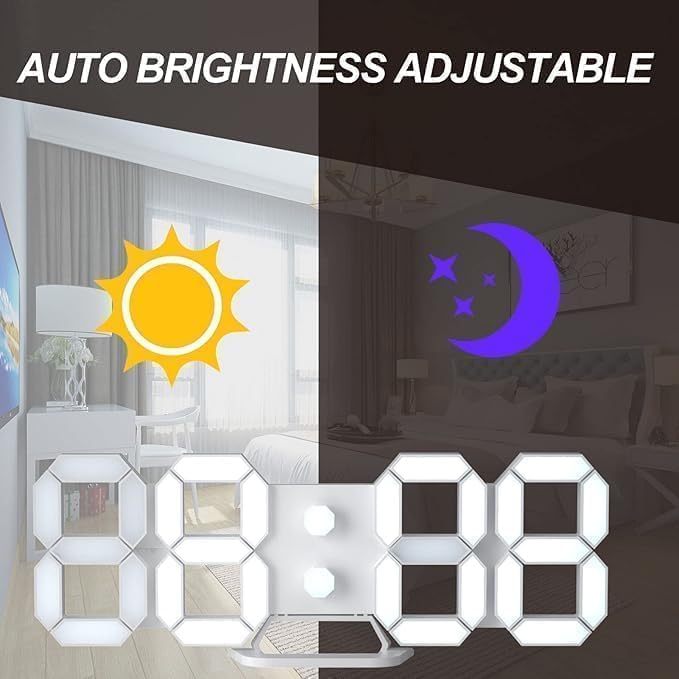 Image of 3D LED Digital Alarm Clock, White, Pack of 1