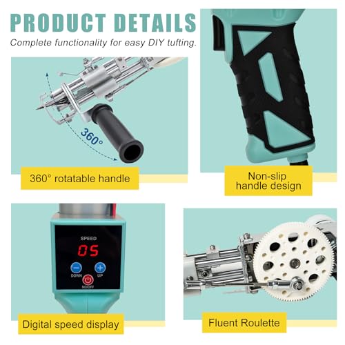 Image of Tufting Gun Kit 2 in 1 Non-Slip Grip Carpet Trimmer kit Digital Screen Controls Speed Rug Gun Kit Cut Pile /Loop Pile Rug Tufting Kit