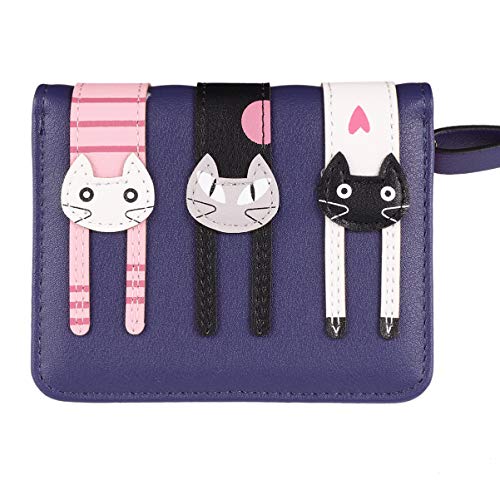 TENDYCOCO Carteira feminina bonita com 3 gatos, com zíper, dobrável, curta, para moedas, dinheiro, clutch e organizador de cartões com janela fotográfica para mulheres e meninas, preta,