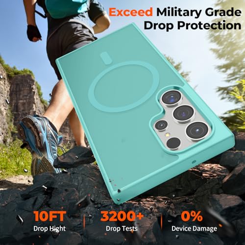 Image of SUPFINE Magnetic for Samsung Galaxy S23 Ultra Case, (Built-in Magnets) (Military Grade Drop Protection) Slim Translucent Shockproof Phone Case,Blue Green