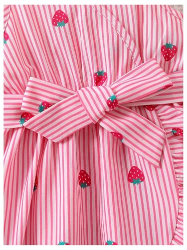 MakeMeChic Toddler Girl's Strawberry Striped Cami Dress Wrap Ruffle Trim Flowy Belted Mini Dresses4