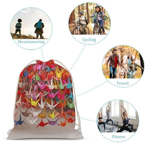 Canvas Drawstring Backpacks Origami Paper Cranes Sports Gym Pull String Bags Lightweight for Men Women3