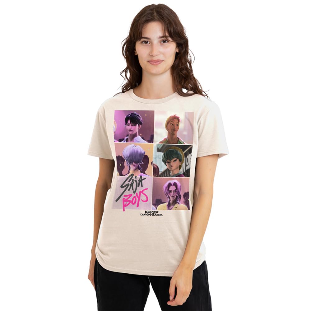 K-Pop Demon Hunters Womens Saja Boys Era Grid Ladies T-Shirt, Natural, S UK