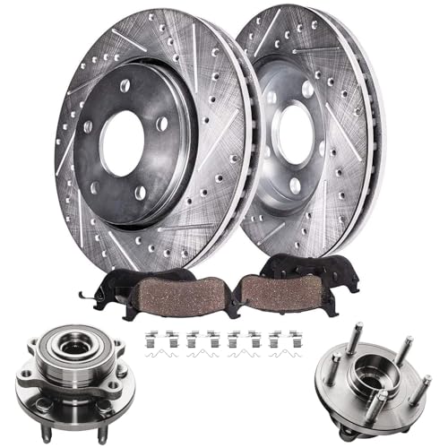 Image of Detroit Axle Replacement for Ford Taurus Flex Lincoln MKT MKS - 325mm Front | Drilled Slotted Brake Rotor w /Pad + Wheel Bearing & Hub - 6pc