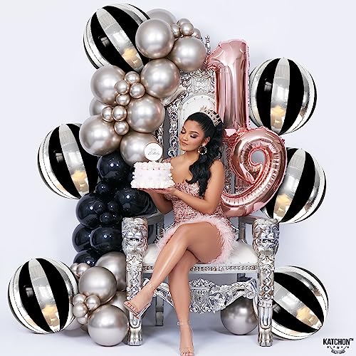 Big, 22 Inch Black and Silver Balloons - Pack of 6, Black and Silver Party Decorations | 360 Degree 4D Stripe Black Silver Balloons | Silver and Black Balloons for Black and White Party Decorations