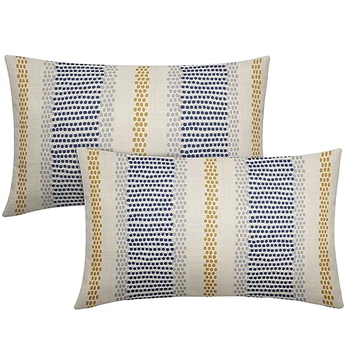 Aytipun Blue Yellow Pillow Covers 12x20 Set of 2 Gray Grey Dot Print Striped...
